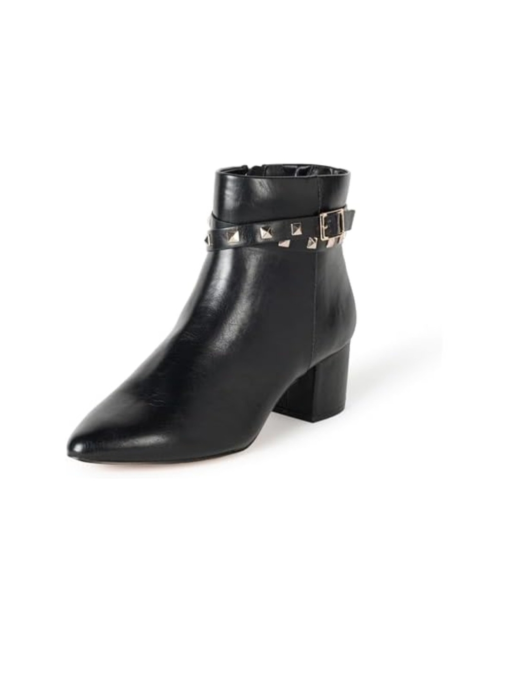 Women's Black Leather Ankle Boot with Studded Strap
